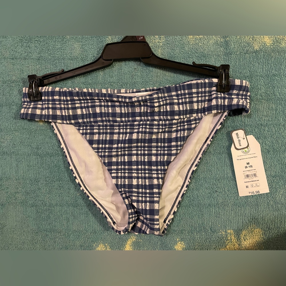 Blue and White Plaid Bikini Bottom